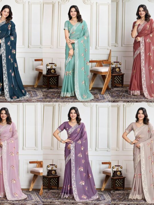 Wedding wear saree in star georgette silk with embroidery