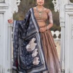Front view of Manipuri silk chaniya choli with tassels
