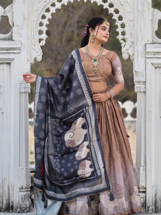 Full lehenga set with dupatta, blouse, and drawstring closure