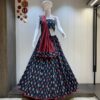 Front view of ikkat print cotton chaniya choli with dupatta