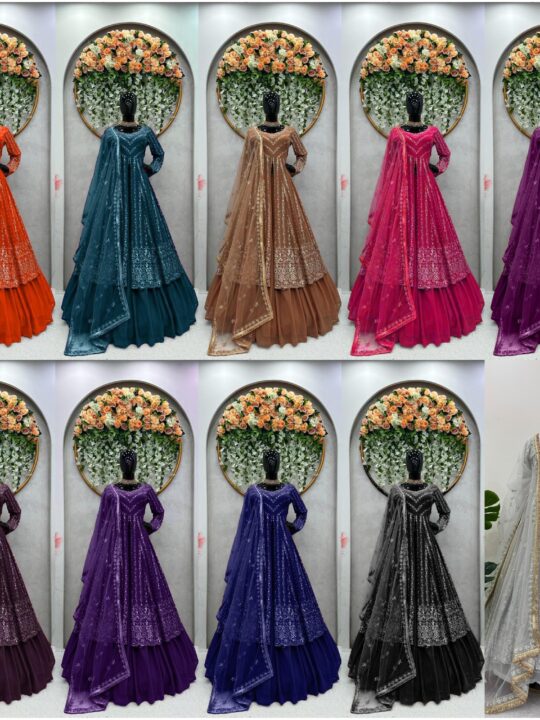 Elegant georgette chaniya choli with lace dupatta and thread sequin work – Pramukhmart