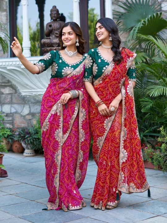 Traditional Bandhej saree for festive and wedding wear