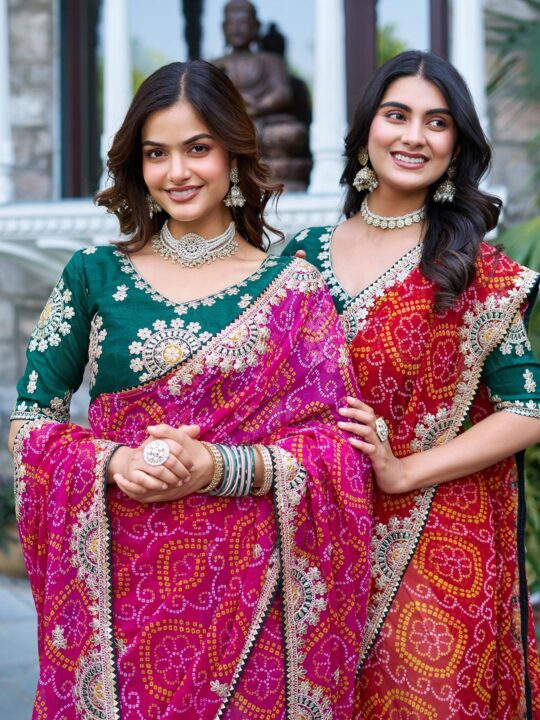 Mono silk blouse with gota patti for Bandhej saree