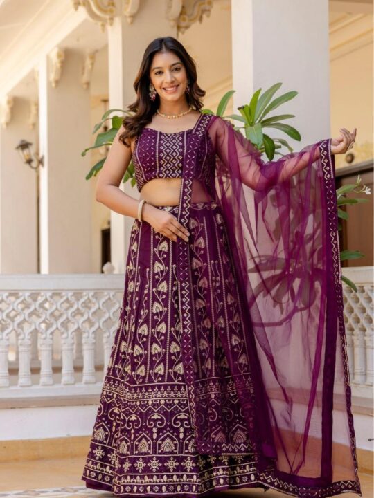 Designer georgette lehenga choli with sequin thread embroidery – Pramukhmart