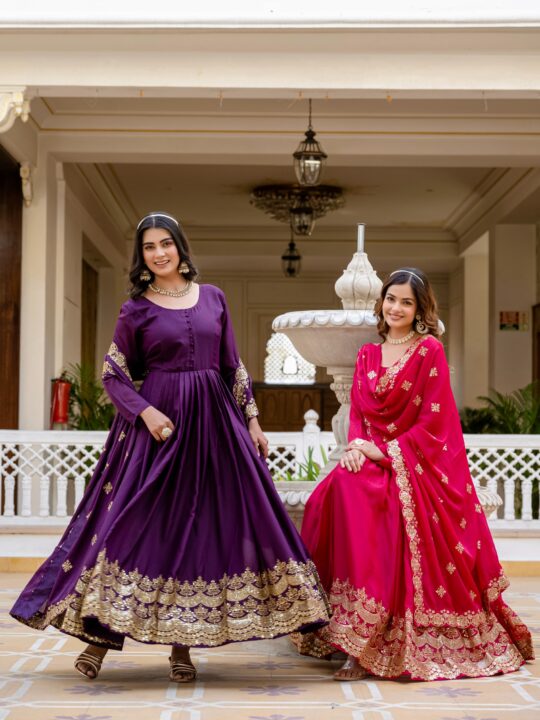 Readymade Anarkali Gown with Dupatta – 2025 in elegant front view – Pramukhmart
