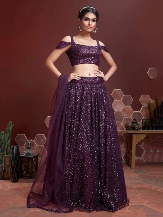 purple sequin lehenga choli