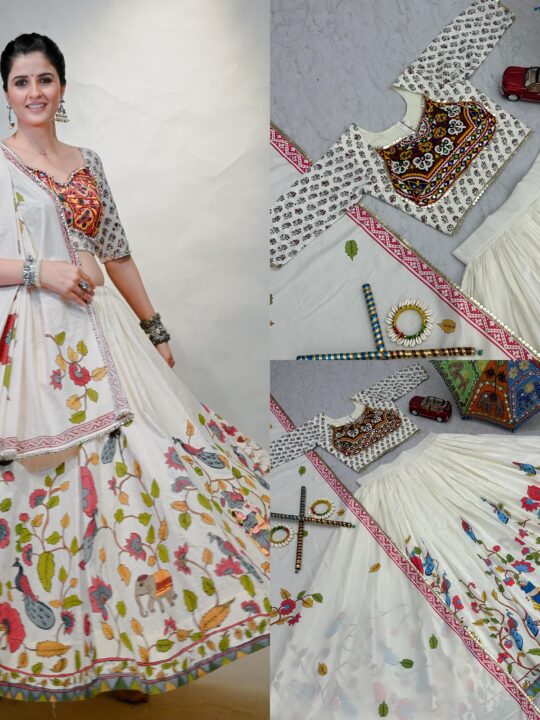 Cotton Navratri lehenga choli with mirror work