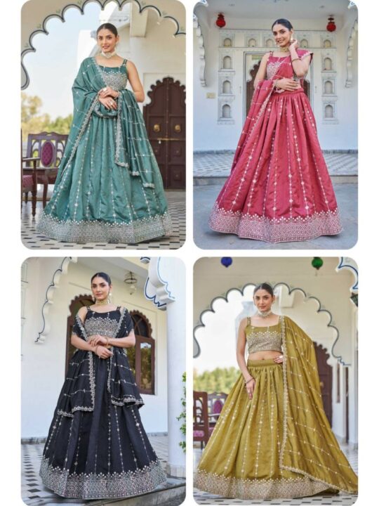 Heavy silk chaniya choli with embroidered blouse and dupatta – Pramukhmart