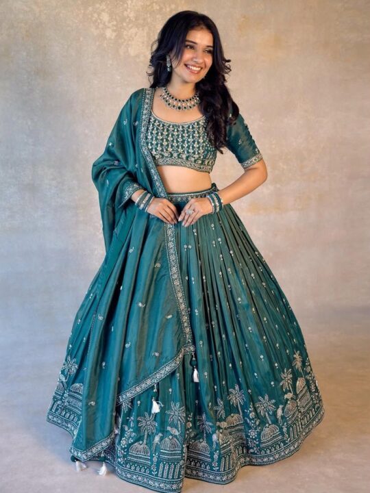 Simmer silk lehenga choli with thread and sequence work