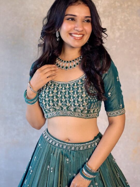 Full-stitched shimmer lehenga set with dupatta