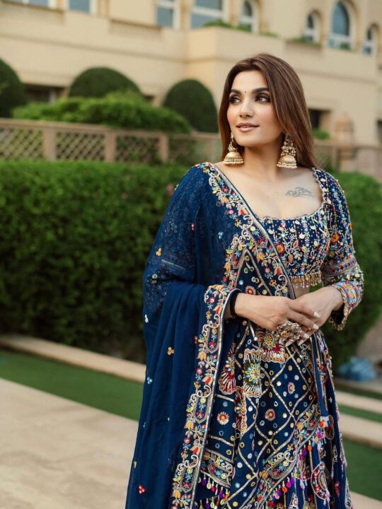 Muslin cotton lehenga choli with digital print and mirror work – Pramukhmart