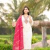 Front View – Kurti Pant Dupatta Set in Roman Silk