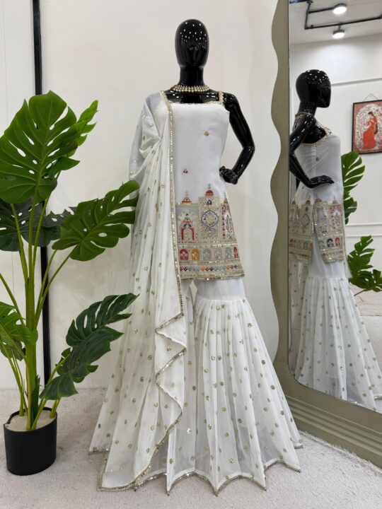 Faux Georgette Designer Sharara Suit Set with Dupatta for Women – Pramukhmart