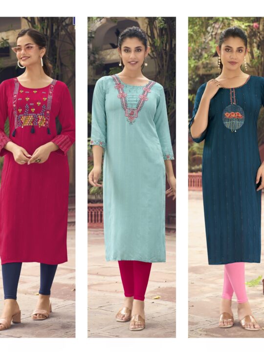 Rayon kurtis for women with hand thread work and LIVA fabric by Pramukhmart