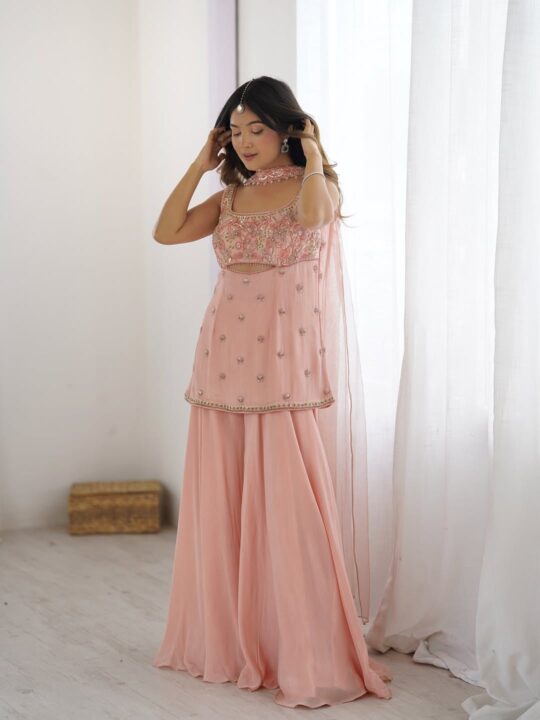 Indo Western dress for women with georgette fabric and sequence embroidery