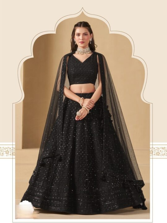 Cape Style Mirror Embellished Lehenga – Side Angle
