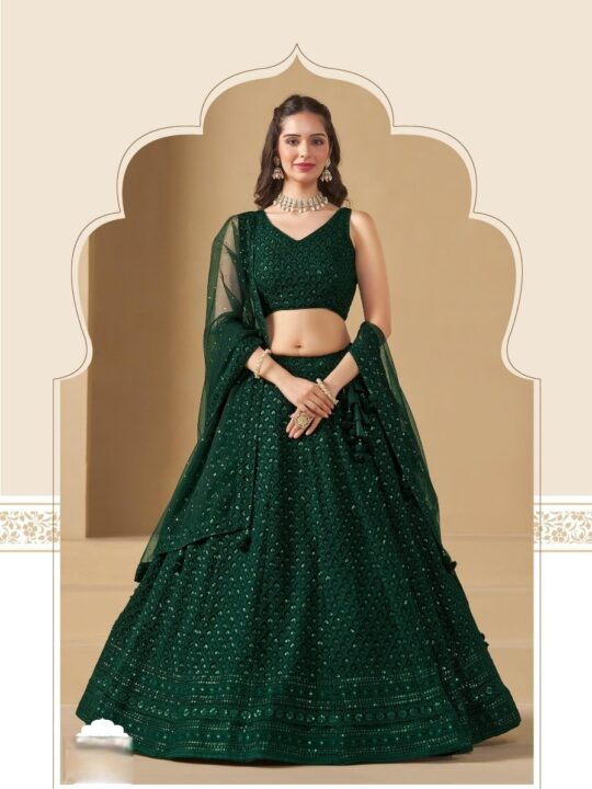 Mirror Work Lehenga Choli with Cape Dupatta – Front View