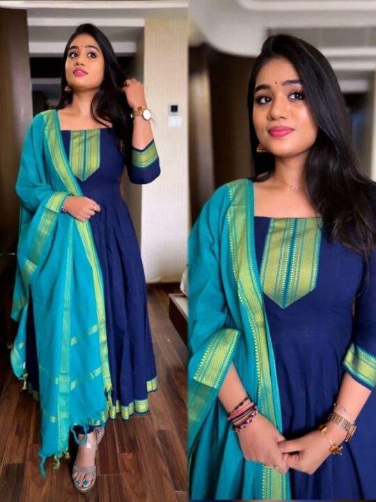 Plus size Anarkali gown with Chanderi dupatta – front view