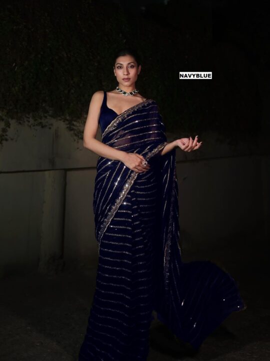 Heavy sequin work saree with lace border
