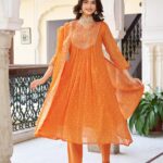 Woman wearing cotton embroidered kurti set with printed dupatta – Pramukhmart