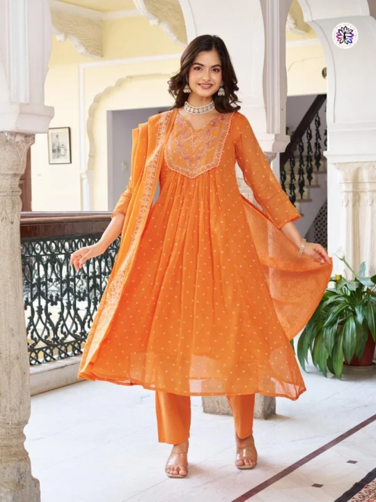 cotton embroidered kurti set