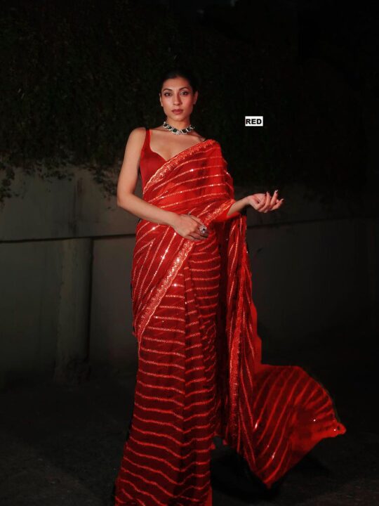 Bollywood sequin saree in georgette with silk blouse