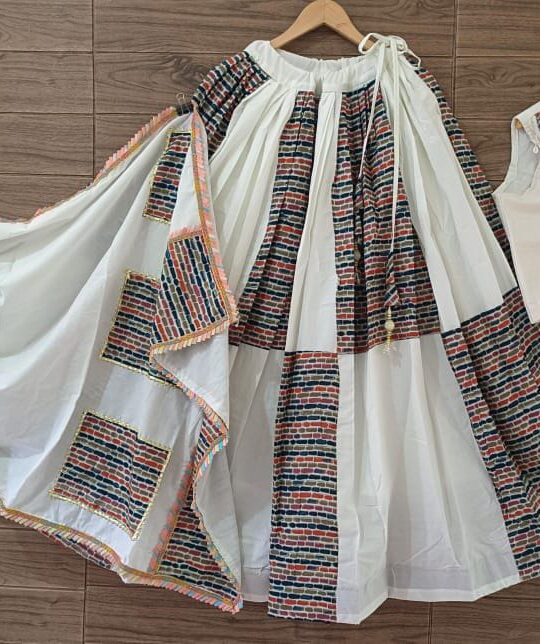 Woman wearing full-stitched Navratri chaniya choli with dupatta