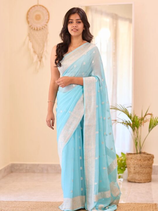 Soft Lilan Saree with Exclusive Jacquard Border Blouse – Pramukhmart