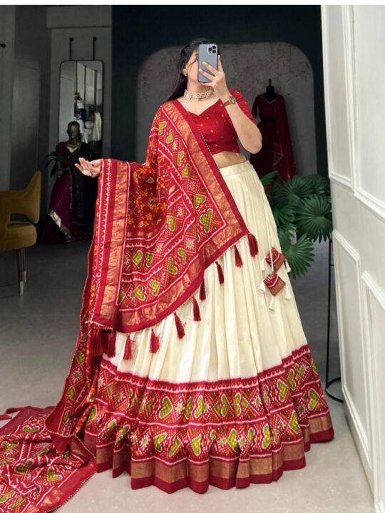 Stitched Dola Silk Lehenga Choli with Can-Can Finish