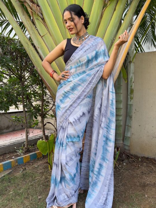 Three-tone georgette saree with satin blouse