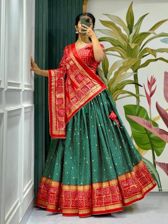 Tussar silk lehenga choli with foil print