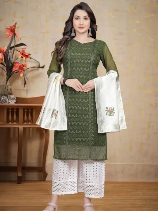 Elegant jacquard dupatta with kurti set from Pramukhmart