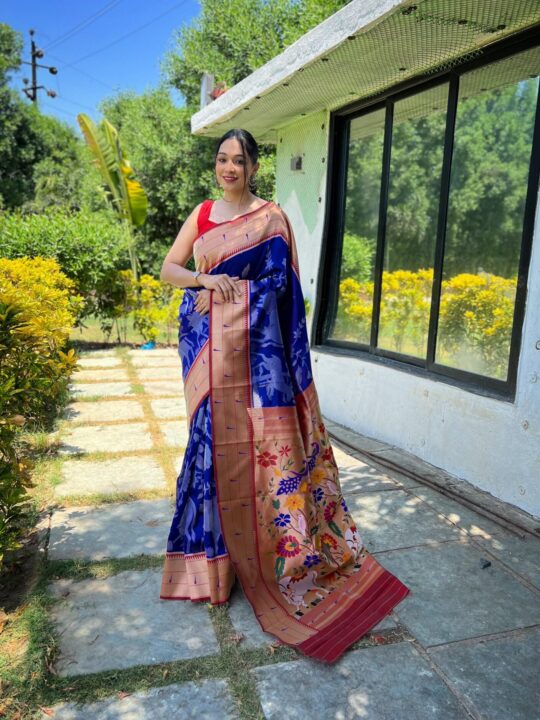 Soft Paithani Silk Saree with Gold and Silver Zari – Pramukhmart