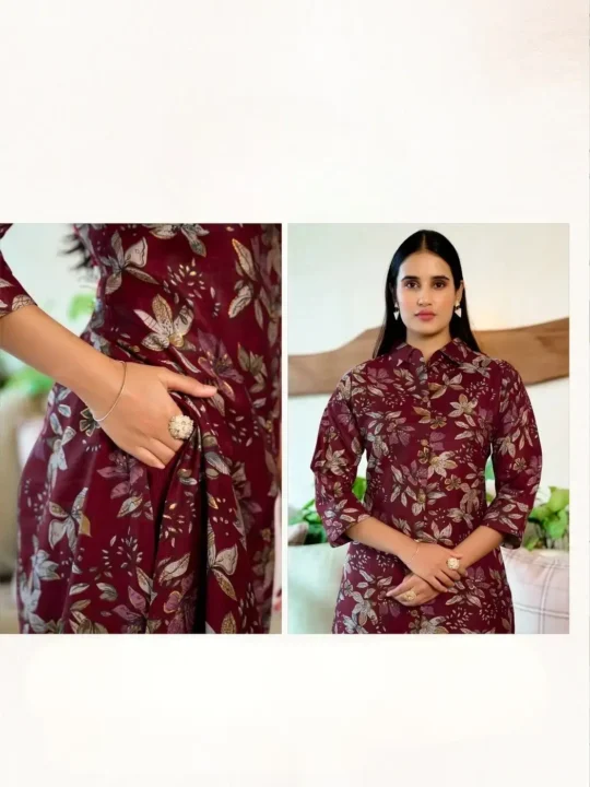 Close-up of fancy buttons on A-line kurti