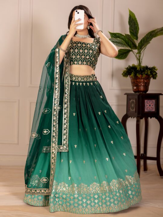 Green Heavy Embroidered Chaniya Choli Front View