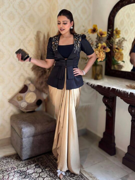 Western tube blouse, dhoti pants, and blazer set for women