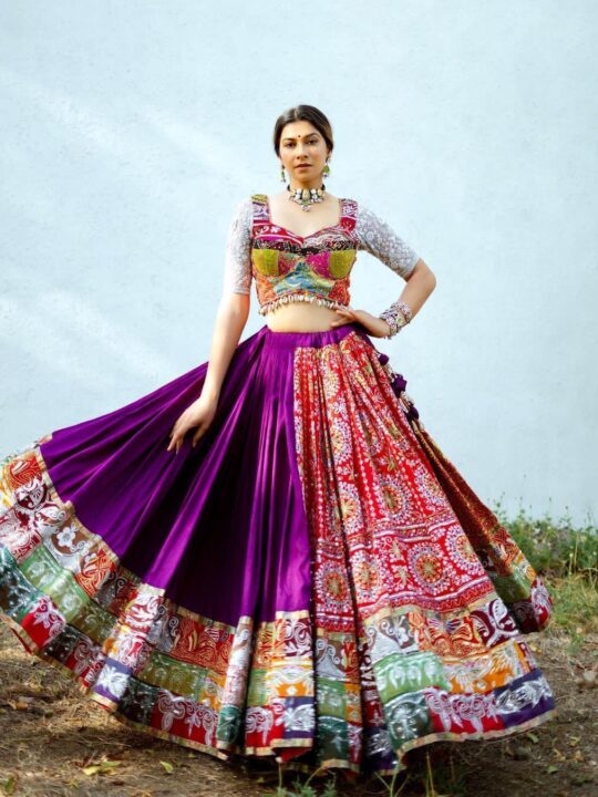 Butter Silk Lehenga Choli Front View with Mirror Work