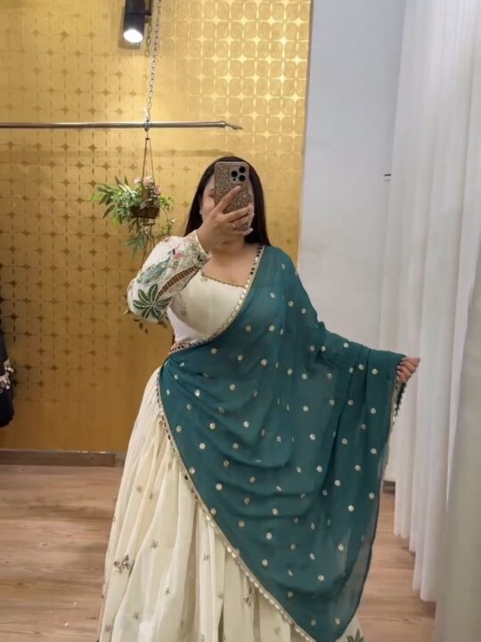 Back view of stitched chaniya choli with dupatta