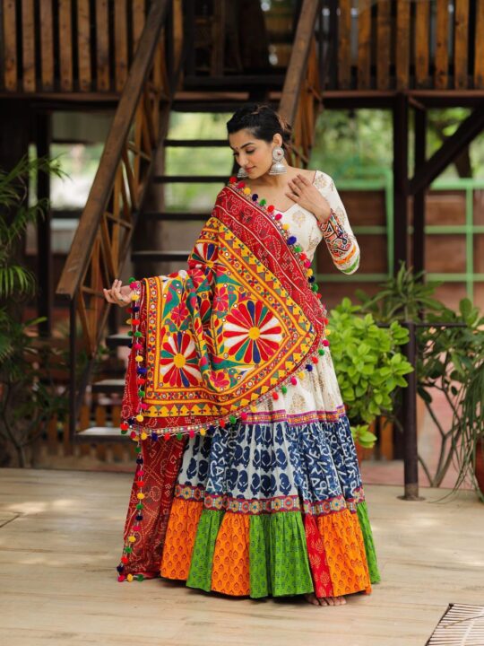Butter silk lehenga with mirror work