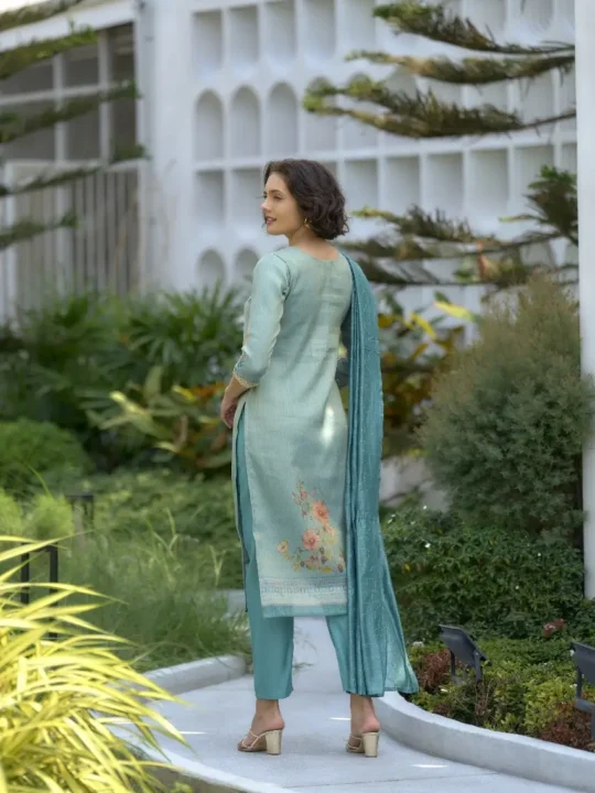 Back view of tissue kurti with floral print