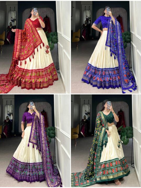 Dola Silk Lehenga Choli with Foil Work and Tassel Dupatta