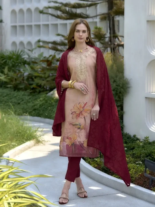 peach kurti set for women