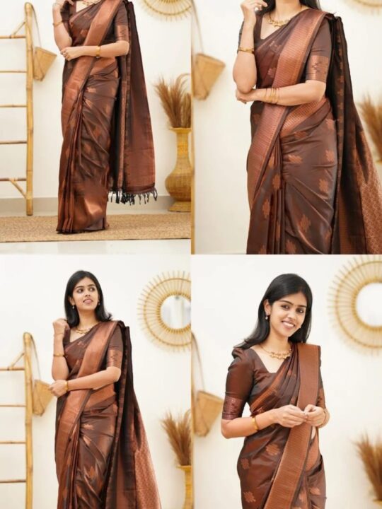 Golden zari motif silk saree for festive occasions