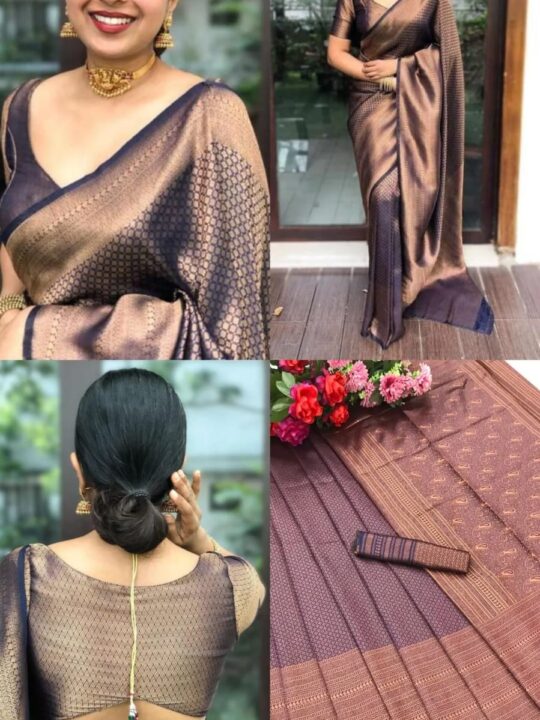 Banarasi Silk Saree with Golden Zari Motifs and Jacquard Border