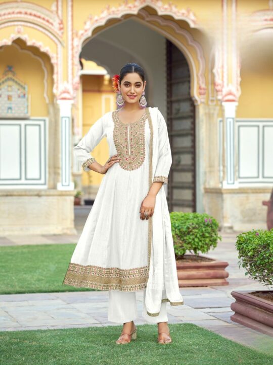 Front view of Long Anarkali Set for Women in heavy rayon – Pramukhmart