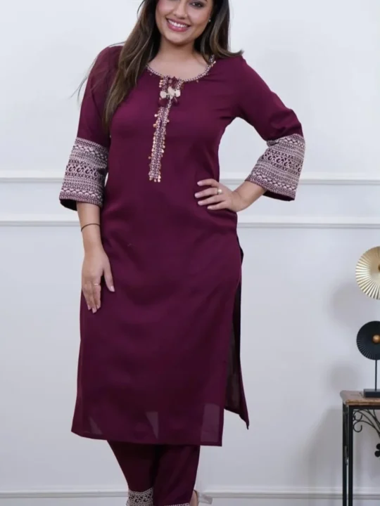rayon cotton embroidered kurti set
