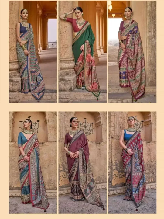 "Ajrakh Print Silk Saree for Women with Blouse"