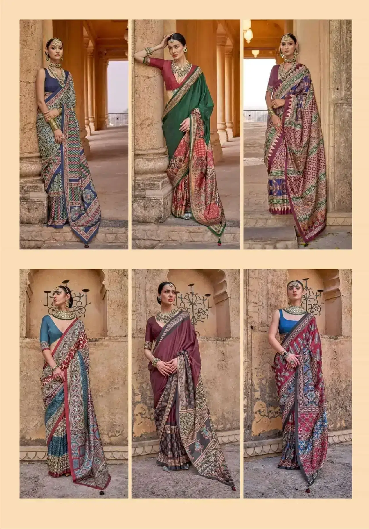 "Ajrakh Print Silk Saree for Women with Blouse"