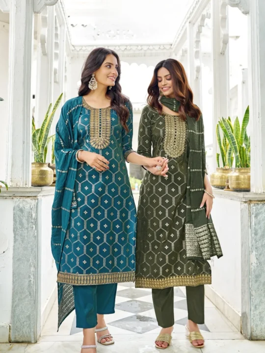 viscose embroidered kurti set