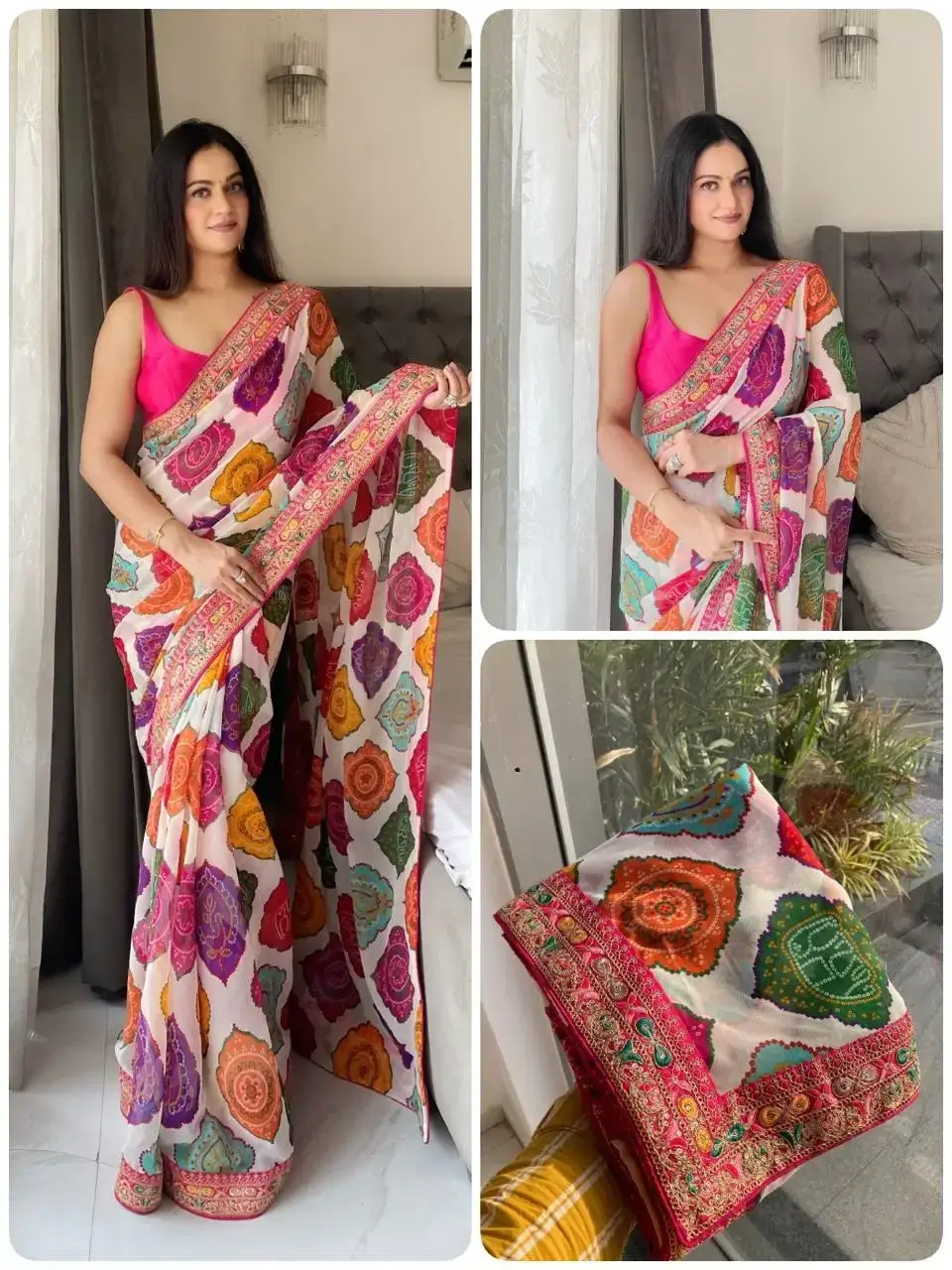 "Party Wear Bandhej Georgette Saree for Women"